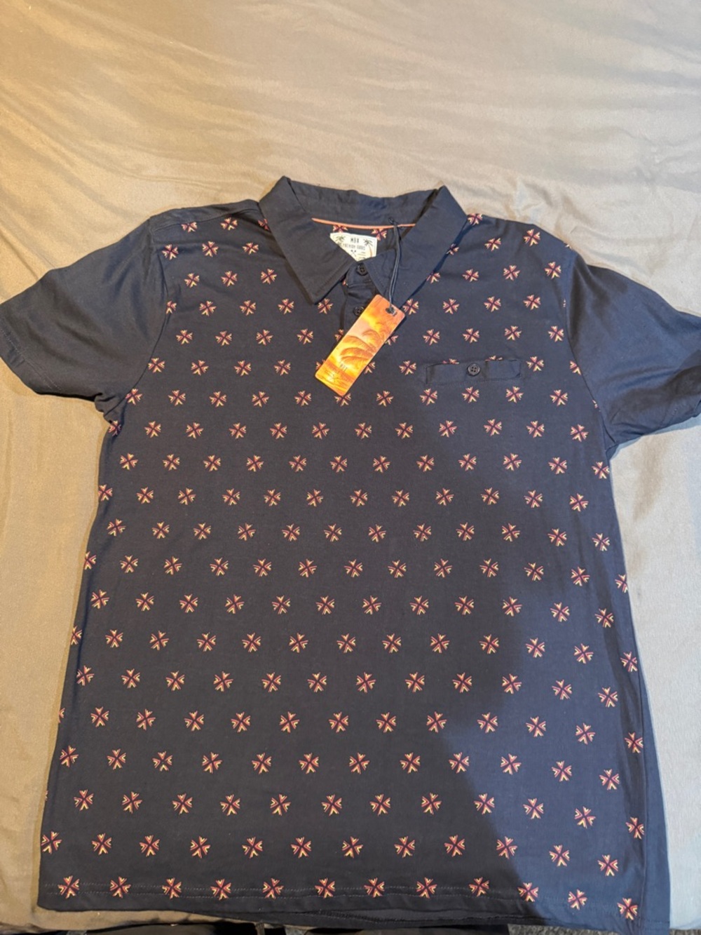 Men's Navy Polo with Small Red Geo Print